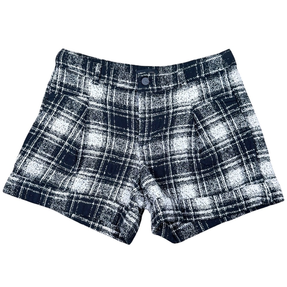 MNG Casual Mango Black White Plaid Tweed Cotton Shorts Size US 10 High Rise